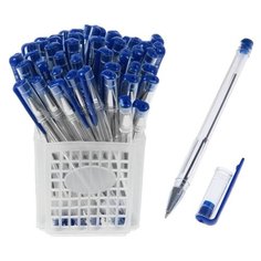 Ручка шариковая 0,5 мм, стержень синий, корпус прозрачный А-100 Noname