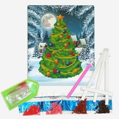 Алмазная Мозаика 25*21см (С Мольбертом, Картон, Частичная выкладка, Стразы-Камни) Елка (25003) Нет бренда
