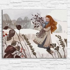 Картина по номерам на холсте новый год рождество (зима, лес, растения, девушка) - 12987 40х30 Бруталити