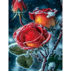 Алмазная мозаика на подрамнике 40*50 "Красные розы в инее" Нет бренда