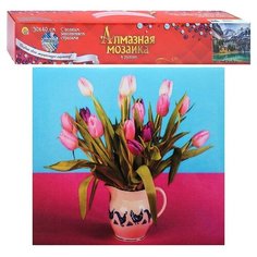 Алмазная мозаика Рыжий кот (блестящая) "Букет красивых тюльпанов" без подрамника, с полным заполнением, 30*40 см, (26 цветов) (WFS012)