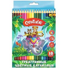 Карандаши цветные набор 18 штук детские для школы Creativiki