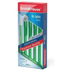 ErichKrause Набор гелевых ручек R-301 Original Gel, 0.5 мм (40318/42721/42722/45156), 45156, зеленый цвет чернил, 12 шт.