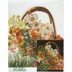Набор для вышивания Цветочная корзина, канва аида (черная) 18 ct 34 х 39 см THEA GOUVERNEUR 3064.05