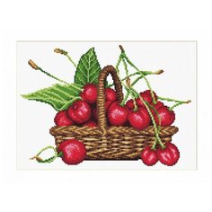 Канва с рисунком для вышивания крестом М. П. Студия "Корзина с вишнями", 30х40 см, арт. СК-109 М.П.Студия