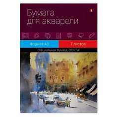Папка для рисования акварелью ПРОФ, А3,7л, блок с хлопк, гознак 200гр,4-073Д Альт
