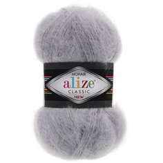 Пряжа Alize Mohair classic, 24 % шерсть, 25 % мохер, 51 % акрил, 100 г, 200 м, 5 шт., 21 серый