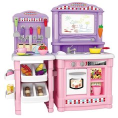 Игровой набор-кухня BE IN FUN "Большая кухня художника" (сборный, 70х75 см, функциональный кран с водой, доска с фломастерами, свет, звук, розовый)