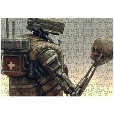 Пазл Картонный 38x26 см, размер А3, 300 деталей, модель Робот с черепом - 405 Puzzle