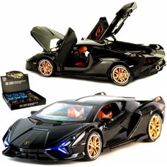 Металлическая машинка Che Zhi 1:24 «Lamborghini Sian» CZ129A, 21 см. инерционная, свет, звук / Черный
