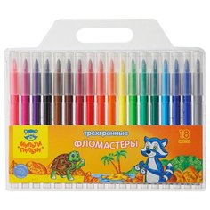 WP_11634 Фломастеры Мульти-Пульти "Енот на Сейшелах", 18цв, утолщ. пиш. узел, трехгранные, смываемые, блистер