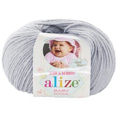 Пряжа Alize Baby Wool (40% шерсть, 20% бамбук, 40 % акрил) 50 гр, 175 м, 52 светло-серый , 1 моток
