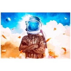 Картина по номерам на холсте Космос (Красочный космонавт, Луна, Планета) - 7719 Г 60x40