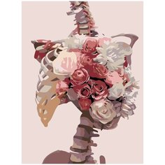 Картина по номерам на холсте кости скелета с цветами - 2224 30X40