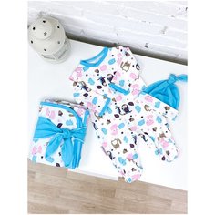 Комплект летний "Сказочный лес " бирюза : плед, лента, комбинезон, шапочка СуперМаМкет