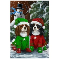Картина по номерам на холсте Новый Год (Рождество, Дед Мороз, Собака, Санта, подарок) - 7495 В 60x40