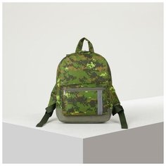 Рюкзак на молнии, наружный карман, светоотражающая полоса, цвет камуфляж/зелёный ЗФТС