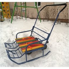 Санки для двойни бок о бок с колесной базой (синие) ДСК Теремок
