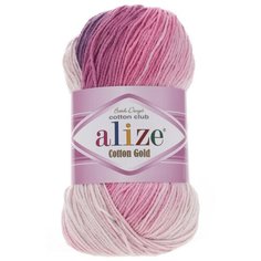 Пряжа Alize Cotton Gold Batik (Коттон Голд Батик) 3302 белый-розовый-лиловый, 55% хлопок, 45% акрил 100 гр, 330 м, 1 шт