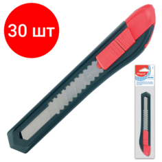 Комплект 30 шт, Нож канцелярский 18 мм MAPED"Start", фиксатор, корпус черно-красный, европодвес, 018211