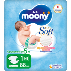 Подгузники детские Moony Extra Soft 1 NB до 5 кг, 88 шт