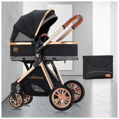 Детская коляска трансформер 2 в 1 LUXMOM V9 / для новорожденных / люлька и прогулка / с рождения до 3-х лет / Чёрная / 2023