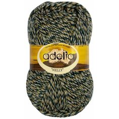 Пряжа ADELIA "NELLY" №13, 2 мотка, хаки-т. синий, 70% шерсть 30% акрил 100г 100м
