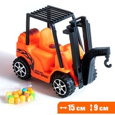 Машинка погрузчик крановый с конфетами-драже, оранжевый Toys