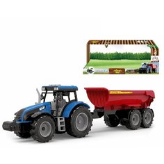 Игрушка инерционная машинка синий Фермерский трактор с откидным прицепом, свет, звук, 550-59J, подарок для мальчика Essa