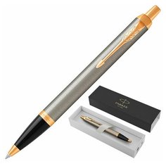 Ручка шариковая PARKER "IM Core Brushed Metal GT", серебристый матовый лак, позолота, синяя, 1931670