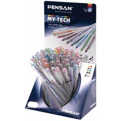 Ручка шариковая масляная PENSAN "My-Tech Colored", палитра ярких цветов ассорти, 0,7 мм, дисплей, 2240, 2240/S60R-8