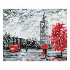 Алмазная мозаика ТРИ совы "Красный Лондон", 40*50см, холст, картонная коробка с пластиковой ручкой