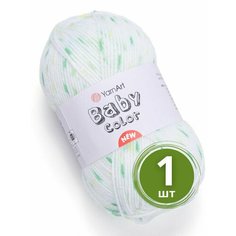 Пряжа YarnArt Baby Color (ЯрнАрт Беби Колор) - 1 моток 216 Белый / зеленый / салат / лимон, гипоаллергенная для детских изделий, 100% акрил, 150м/50г
