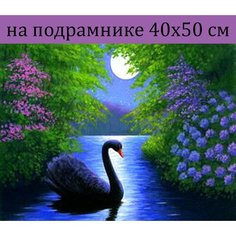 Алмазная мозаика на подрамнике 40х50 Лебедь природа, Алмазная живопись 50х40 с круглыми стразами полная выкладка, картина стразами Стиль для Дома