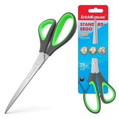 Ножницы 19 см, Standard+ Ergo, лезвия с улучшенной двойной заточкой, ручки эргономичной формы из ударопрочного пластика с противоскользящими резиновыми вставками, микс, блистер Erich Krause