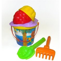 Полесье. Песочный набор №229 (ведро с накл, сито, совок, грабли, форм) арт.0528 /32 Нескучные игры