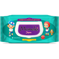 Салфетки влажные "Maneki", серия Kaiteki детские с экстрактом алоэ вера, 60 шт./упак