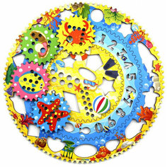 Спирограф для рисования "Рыбки", развивающая игра, набор деревянных трафаретов с цифрами Woodland