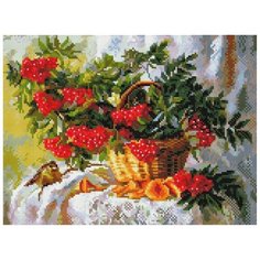 Алмазная мозаика Белоснежка "Рябина" / Набор алмазной мозаики 30х40 см / На подрамнике / Полная выкладка / Цветы / Корзина