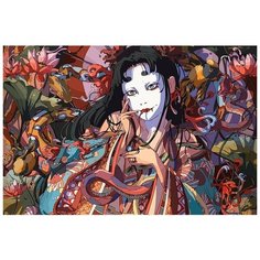 Картина по номерам на холсте Гейша Япония Красочная девушка - 6611 Г 60x40