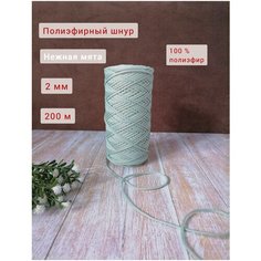 Шнур полиэфирный эльнить - 2 мм, 200 м, 100% полиэфир, без сердечника /шнур для вязания, рукоделия, макраме/"нежная мята"