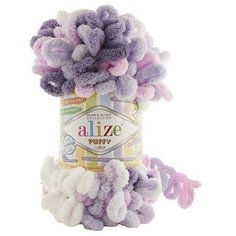 Пряжа Alize Puffy Color (Пуффи Колор) - 5 мотков цвет: 6305 Сиреневый / белый 100% микрополиэстер 100г 9м