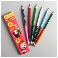 Двухсторонние цветные карандаши 12 цветов, Маша и Медведь, 6 шт./В упаковке шт: 1