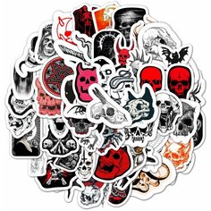Стикеры 9 листов А6 (54 наклейки)виниловые самоклеящиеся наклейки для детей и взрослых на телефон, велосипед, ноутбук, блокнот. Стикерпак Черепа и скелеты Bulba Craft