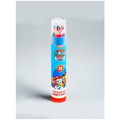 Цветные карандаши для ребенка для рисования, хобби и творчества Paw Patrol Щенячий патруль в тубусе, 12 цветов + точилка