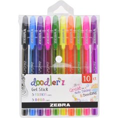 Набор ручек гелев. Zebra doodler`z neon gel stick (2618) ассорти d=1мм ассор. черн. (10шт) Зебра