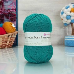 Пряжа пехорка Австралийский меринос (Пехорка), Изумруд - 335, 95% мериносовая шерсть, 5% высокообъемный акрил, 5 мотков, 100 г, 400 м.