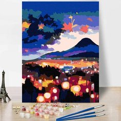 Картина по номерам, холст на подрамнике - Японский городок ночью RED Panda