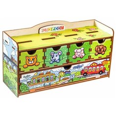 Игровой развивающий набор Smile Decor "Волшебный комодик. Транспорт" для малышей, рамка-вкладыш, сортер