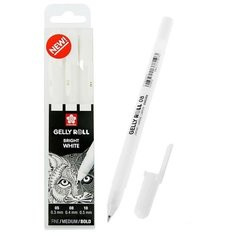 Ручка гелевая для декоративных работ, набор 3 штуки, Sakura Gelly Roll 0.3/0.4/0.5 мм, белый